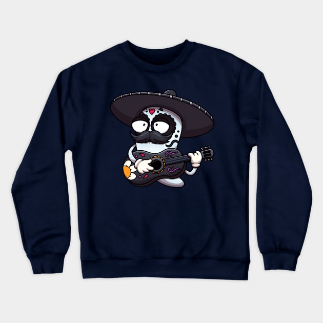 Mexican Sugar Skull Pepper Playing Guitar Crewneck Sweatshirt by TheMaskedTooner